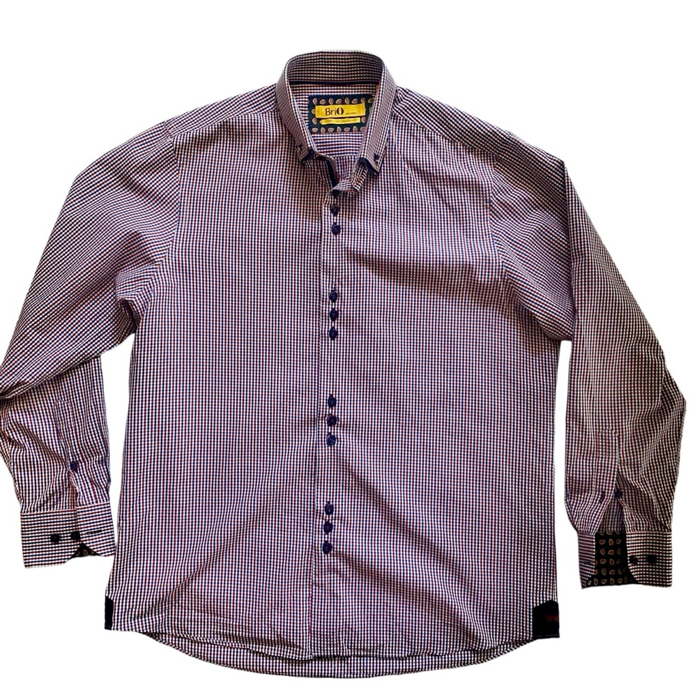 Brio Milano Button Down 100% Cotton Dress Shirt Contemporary Fit Large